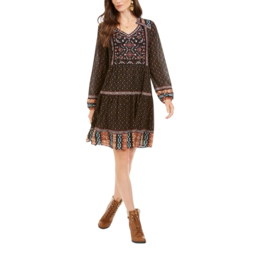 Style & Co. Embroidered Beaded Mesh Boho Peasant  Dress S